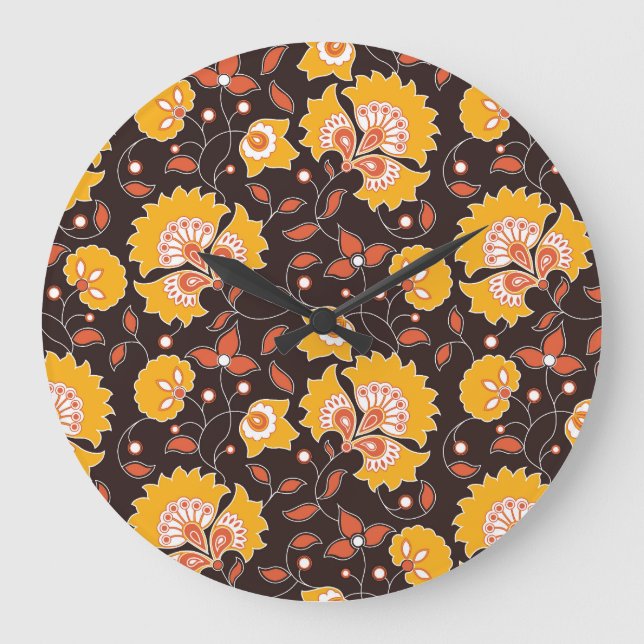 Indian Floral Coloured Vintage Seamless Large Clock (Front)