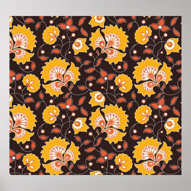 Indian Floral Coloured Vintage Seamless Poster (Front)