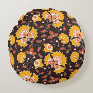 Indian Floral Coloured Vintage Seamless Round Cushion