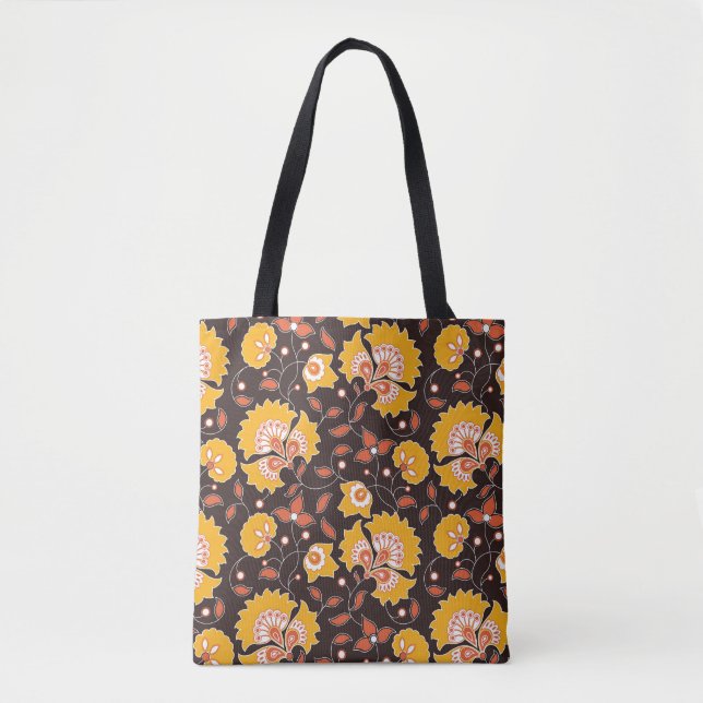 Indian Floral Coloured Vintage Seamless Tote Bag (Front)
