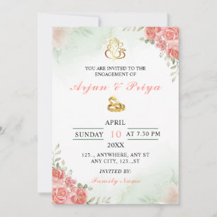 Indian Floral Engagement Invitation Card