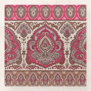 Indian floral paisley, ethnic mandala pattern. glass coaster