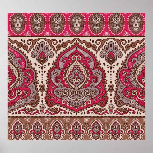 Indian floral paisley, ethnic mandala pattern. poster (Front)