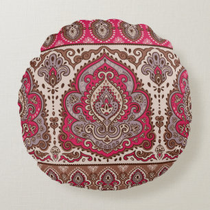 Indian floral paisley, ethnic mandala pattern. round cushion