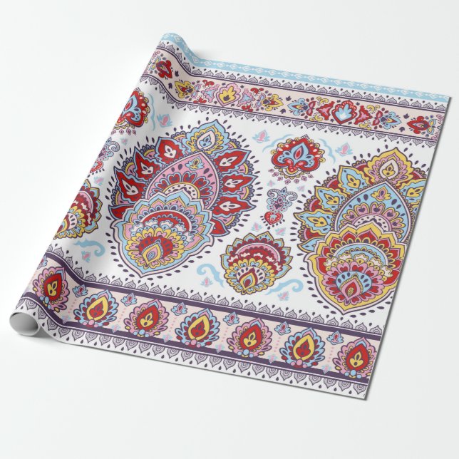 Indian floral paisley medallion pattern. Ethnic Ma Wrapping Paper (Unrolled)