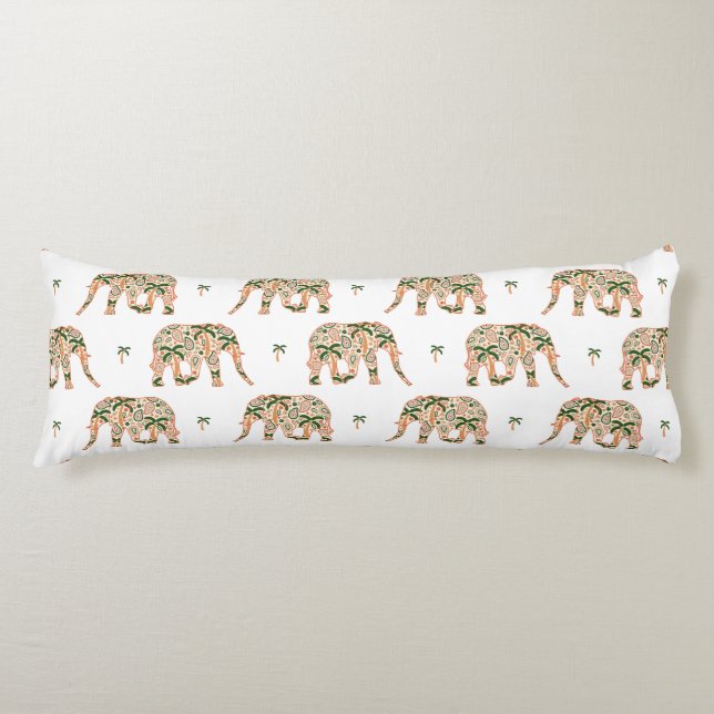 Indian Floral Paisley Ornate Elephants Body Cushion (Front)