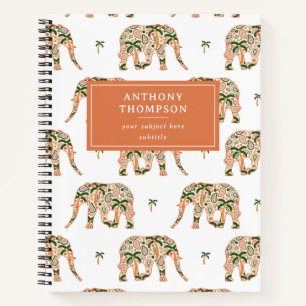 Indian Floral Paisley Ornate Elephants Custom Name Notebook