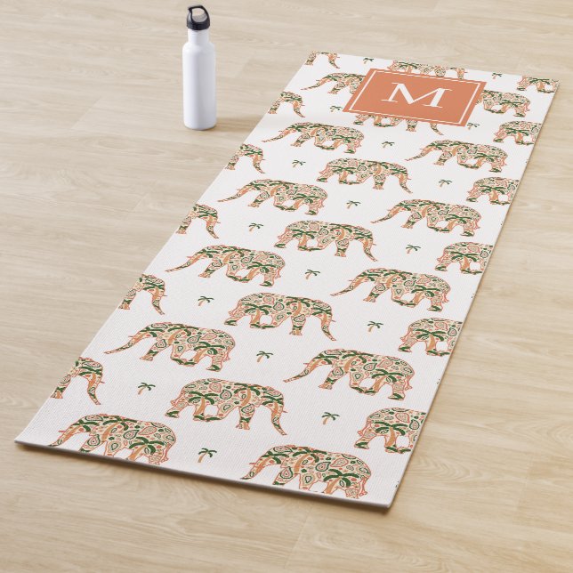 Indian Floral Paisley Ornate Elephants Monogrammed Yoga Mat (In Situ)