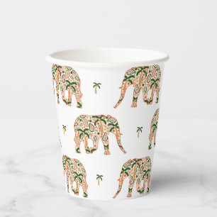Indian Floral Paisley Ornate Elephants Paper Cups