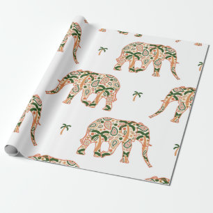 Indian Floral Paisley Ornate Elephants Wrapping Paper