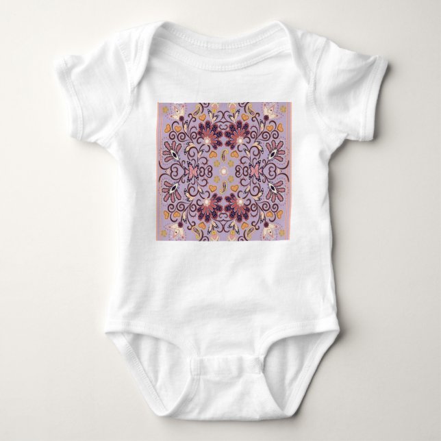 Indian floral tablecloth: lovely pastel pattern baby bodysuit (Front)