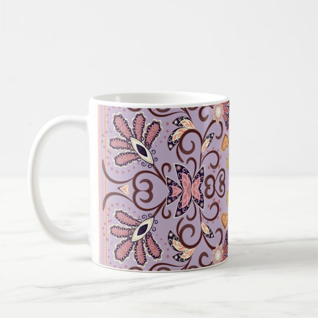Indian floral tablecloth: lovely pastel pattern coffee mug (Left)