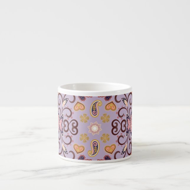 Indian floral tablecloth: lovely pastel pattern espresso cup (Front)