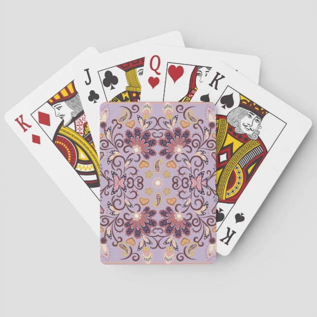 Indian floral tablecloth: lovely pastel pattern playing cards (Back)