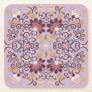 Indian floral tablecloth: lovely pastel pattern square paper coaster