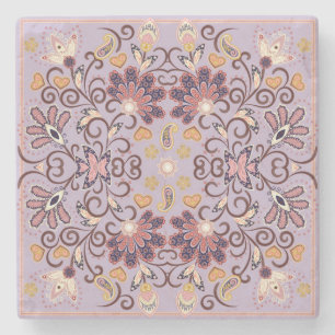 Indian floral tablecloth: lovely pastel pattern stone coaster