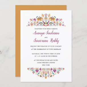 Indian Flower Elephant Mustard Yellow Wedding Invitation