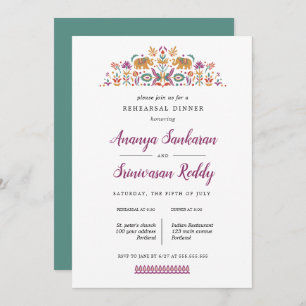 Indian Flower Elephant wedding Rehearsal Dinner Invitation