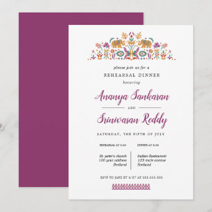 Indian Flower Elephant wedding  Rehearsal Dinner Invitation