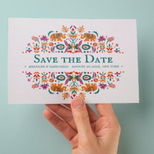 Indian Flower Purple Elephant Wedding Announcement Postcard