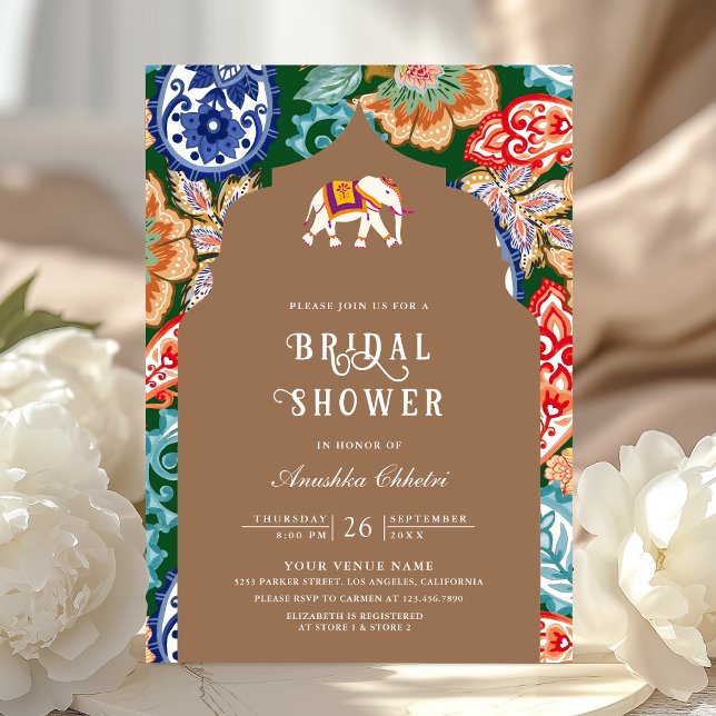 Indian Folk Art Elephant Beige Bridal Shower Invitation (Creator Uploaded)