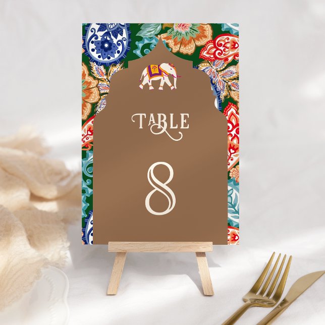 Indian Folk Art Elephant Beige Wedding Table Number (Creator Uploaded)