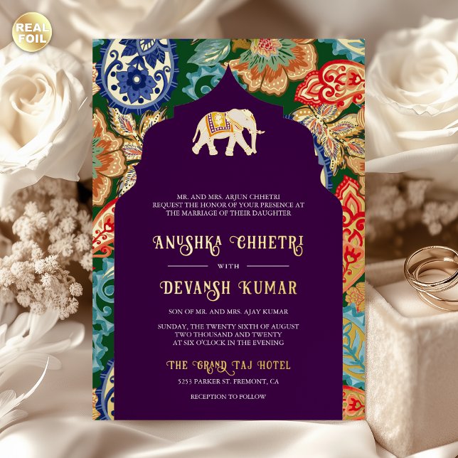 Indian Folk Art Elephant Wedding Aubergine Gold (Creator Uploaded)