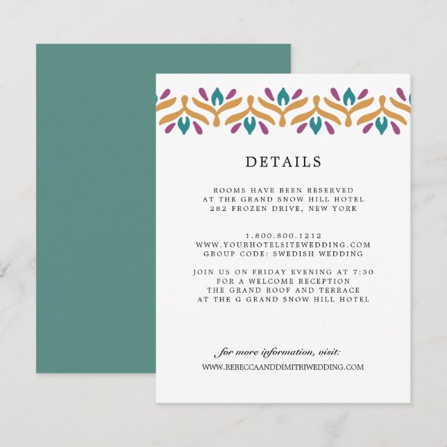 Indian Folk Art Jade Green  WEDDING Guest Details Enclosure Card (Front/Back)