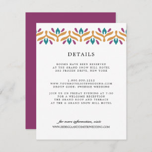 Indian Folk Art Purple WEDDING Guest Details Enclosure Card