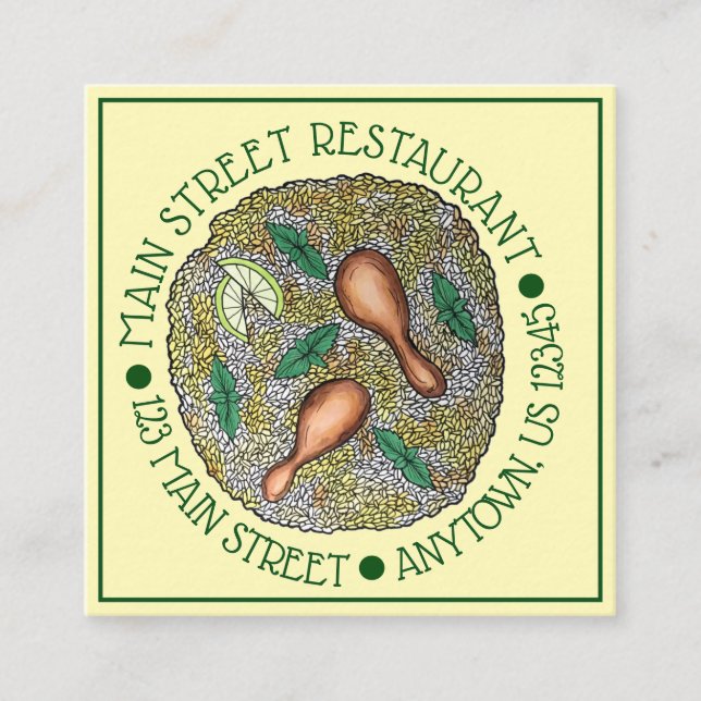 Indian Food Cuisine Restaurant Chicken Biryani Square Business Card (Front)