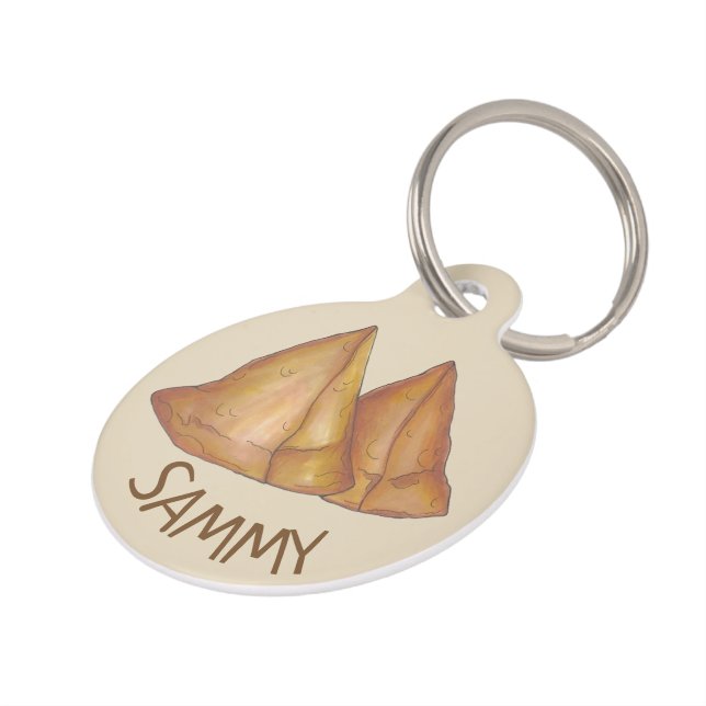 Indian Food Fried Samosa Coconut Samosas Pet Tag (Side)