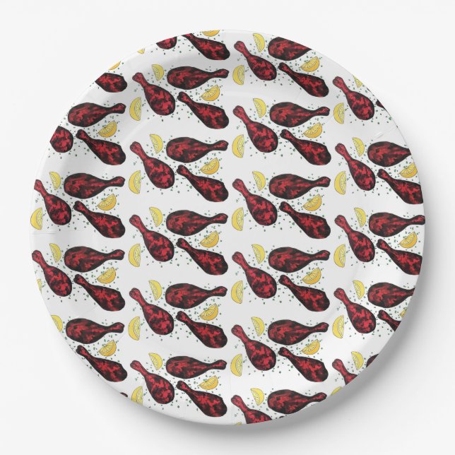 Indian Food Tandoor Cooking Tandoori Chicken Paper Plate (Front)