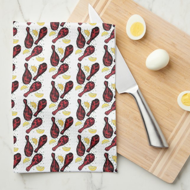 Indian Food Tandoor Cooking Tandoori Chicken Tea Towel (Quarter Fold)