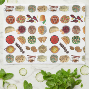 Indian Foods Dishes Cuisine of India Illustration Tea Towel