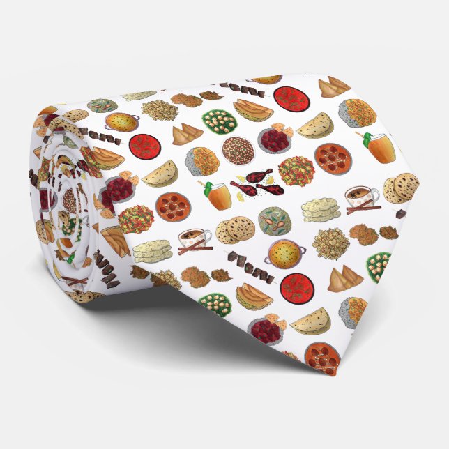 Indian Foods Dishes Cuisine of India Illustration Tie (Rolled)