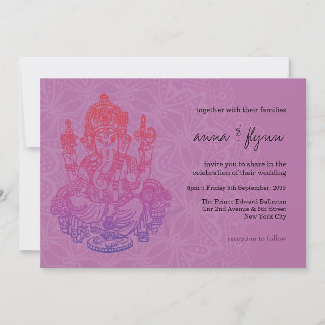 Indian Ganesh Purple Lilac Wedding Invitation (Front)