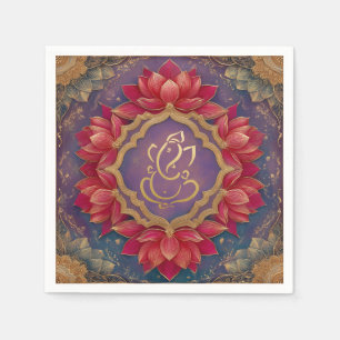 Indian Ganesh Purple Traditional Lotus Wedding Napkin