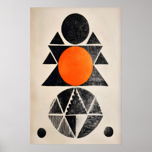 Indian Geometric Wall Art Orange and Black Shapes