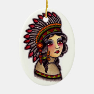 indian girl ceramic tree decoration