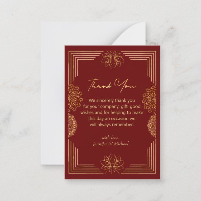  indian gold red geometric  thank you wedding   card (Front)