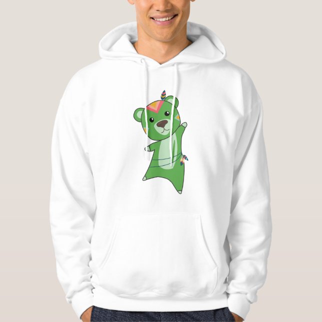 Indian Green Bear Fashing Teddy Feather Hoodie (Front)