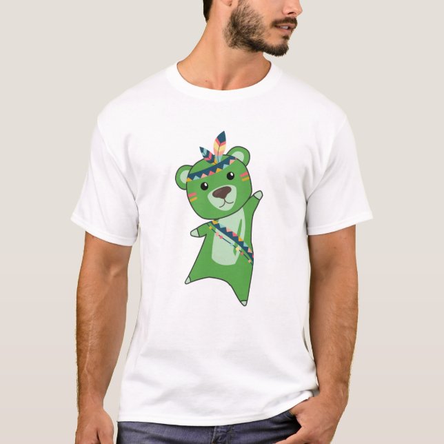 Indian Green Bear Fashing Teddy Feather T-Shirt (Front)
