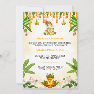 Indian Gruh Pravesh Invitation Card, Housewarming