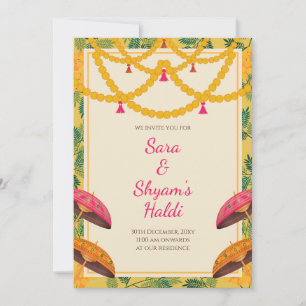 Indian Haldi Invite   Marigold Floral Yellow Card