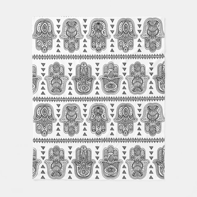 Indian Hand Drawn Hamsa Doodle Fleece Blanket (Front)