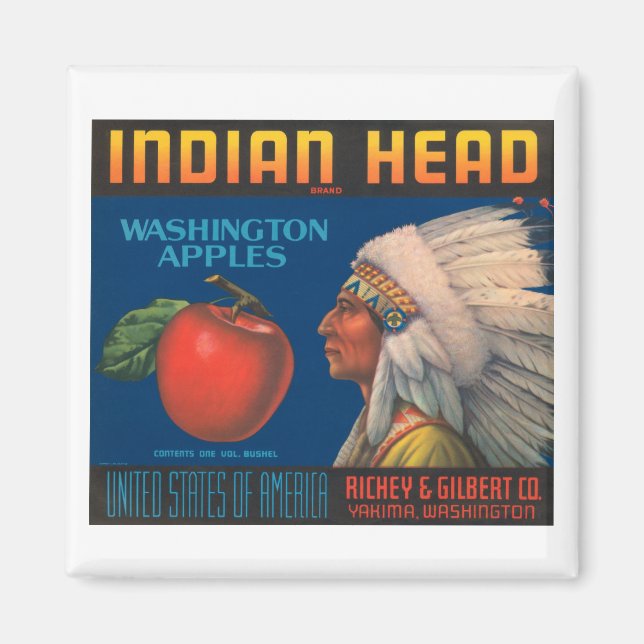 Indian Head Washington Apples Vintage Crate Label Magnet (Front)