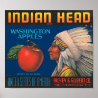 Indian Head Washington Apples Vintage Crate Label