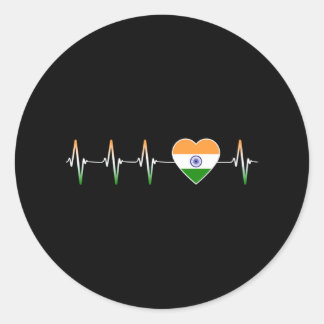 Indian Heartbeat I Love India Flag Heart Country Classic Round Sticker