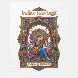 Indian Heritage: Classical Musician Veena Art Fleece Blanket