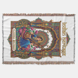 Indian Heritage: Classical Musician Veena Art Throw Blanket